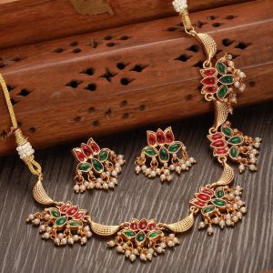 Stone Studded Lotus Choker