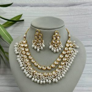 Royal White Heavy Look Bridal kundan Necklace set